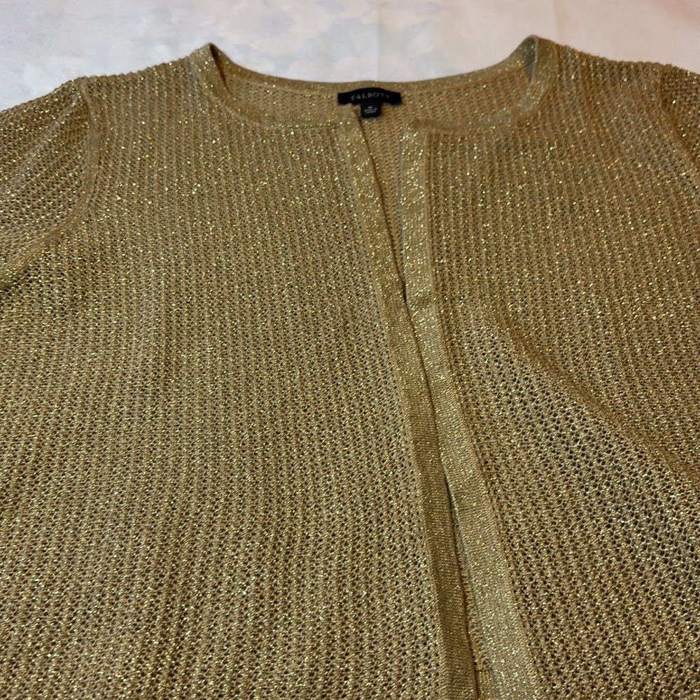 Talbots Metallic Tan Open Knit Cropped Cardigan - Picture 3 of 11